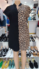 Half Black & Leopard Print Shirt Dress – Shein (Size: Medium)