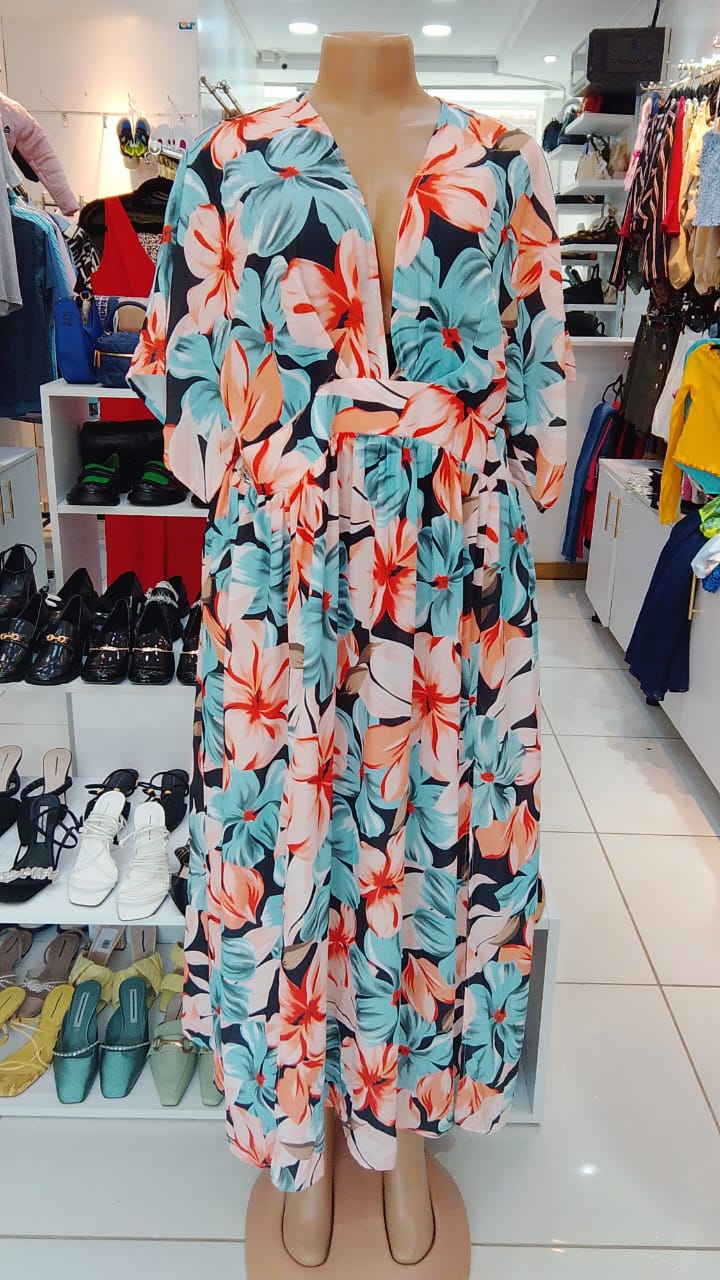 Tropical Floral Wrap Maxi Dress – Size: Medium (Shein)