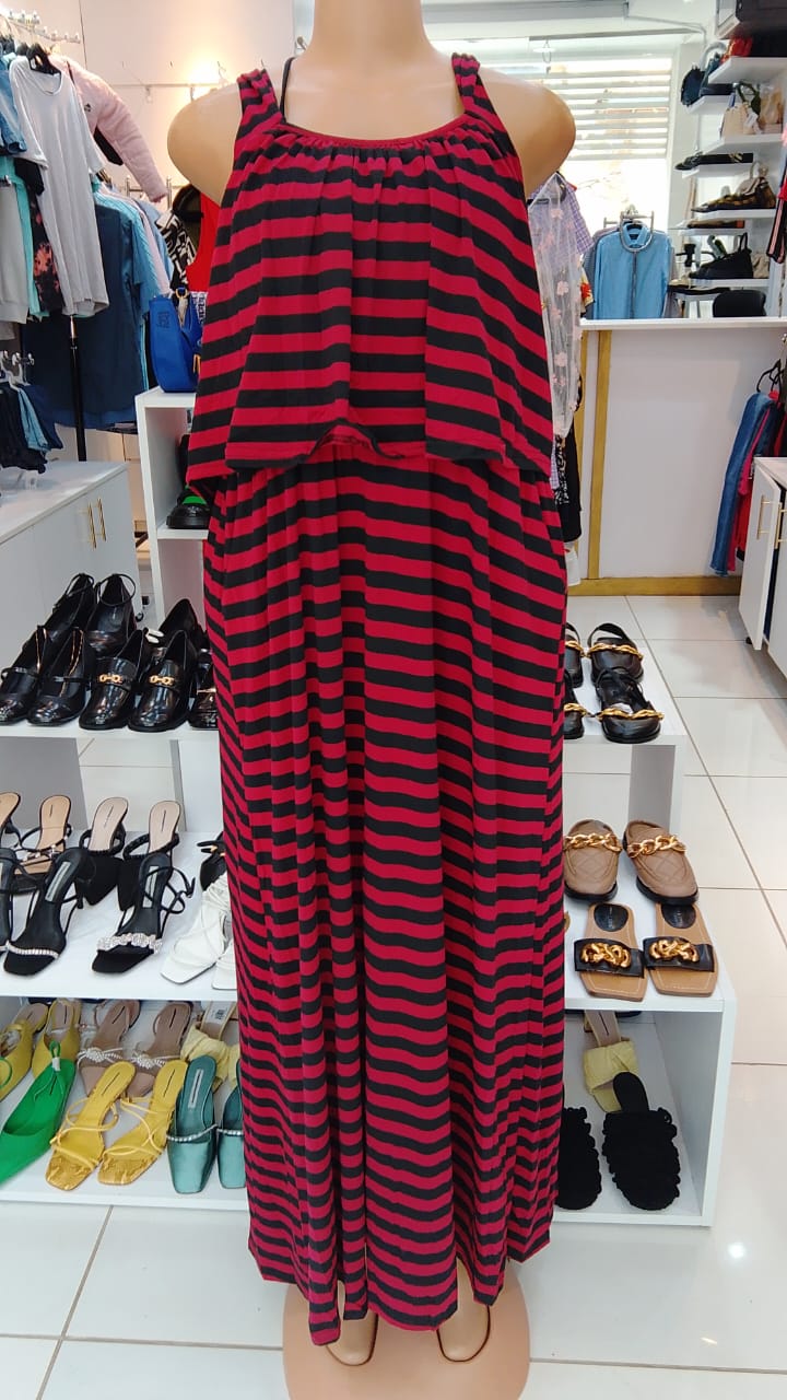 Red & Black Striped Maxi Dress – LCW (Size: Medium)