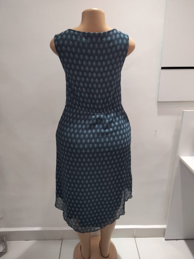 Sleeveless Teal Printed Chiffon Dress – Shein (Size: Medium