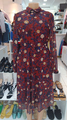 Maroon Floral Chiffon Midi Dress – Shein (Size: Medium)