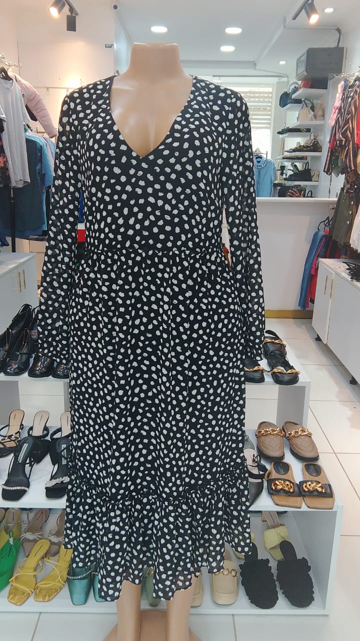 Black & White Polka Dot Midi Dress – Size: Large (Shein)
