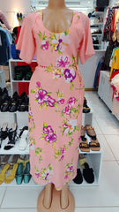 Peach Floral Belted Maxi Dress – Shein (Size: Medium)