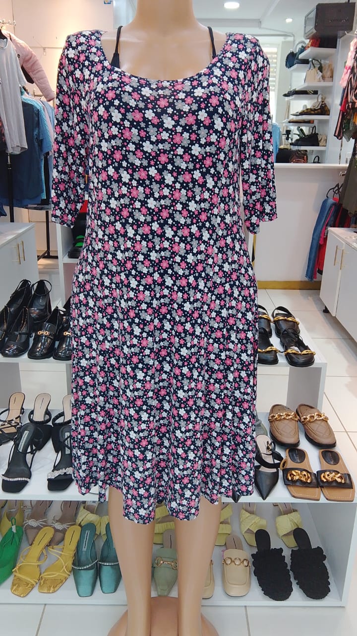 Navy Blue Floral Print Casual Dress – Size: Medium (Shein)