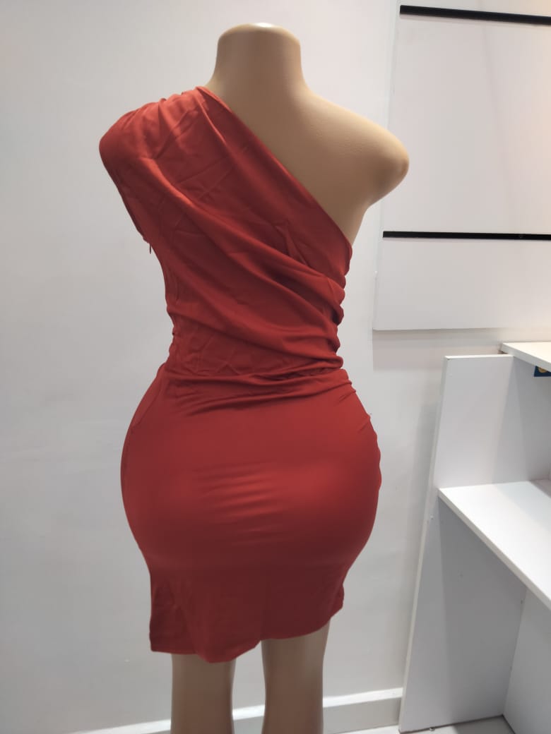 Rust One-Shoulder Bodycon Mini Dress – Shein (Size: Medium)