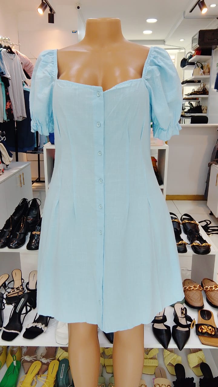 Sky Blue Puff Sleeve Button-Down Mini Dress – Shein (Size: Medium)