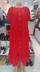 Red Button-Front Ruffle Midi Dress – Size: Medium (Shein)