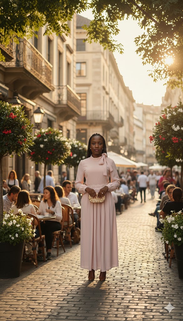 Seraphina Lace-Waist Maxi Dress – Blush Rose ( Size - 42)