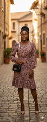 Elegant Muted Dusty Rose Polka Dot Ruffle Hem Midi Dress - Shein  (Size 6/8)